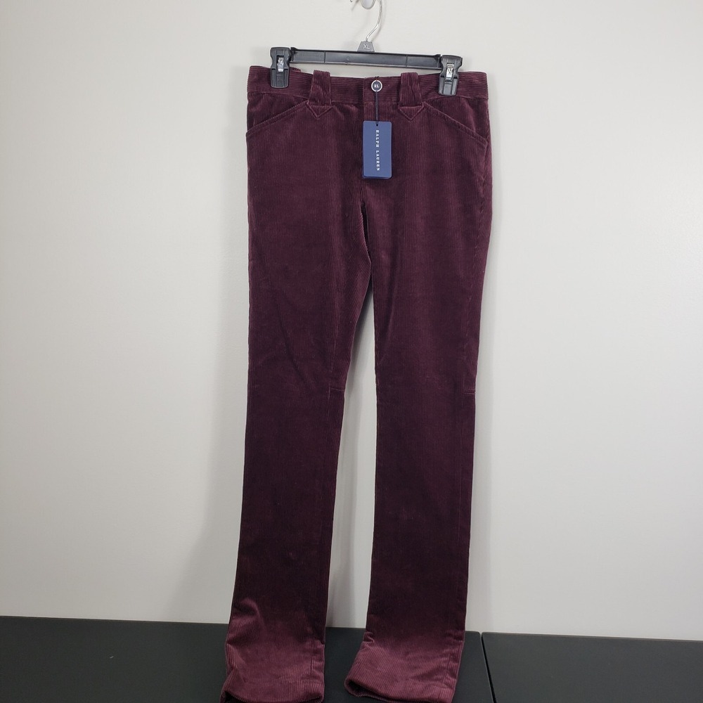 NWT Ralph Lauren Burgundy Wine Corduroy Straight Pants Womens 2 Blue Label